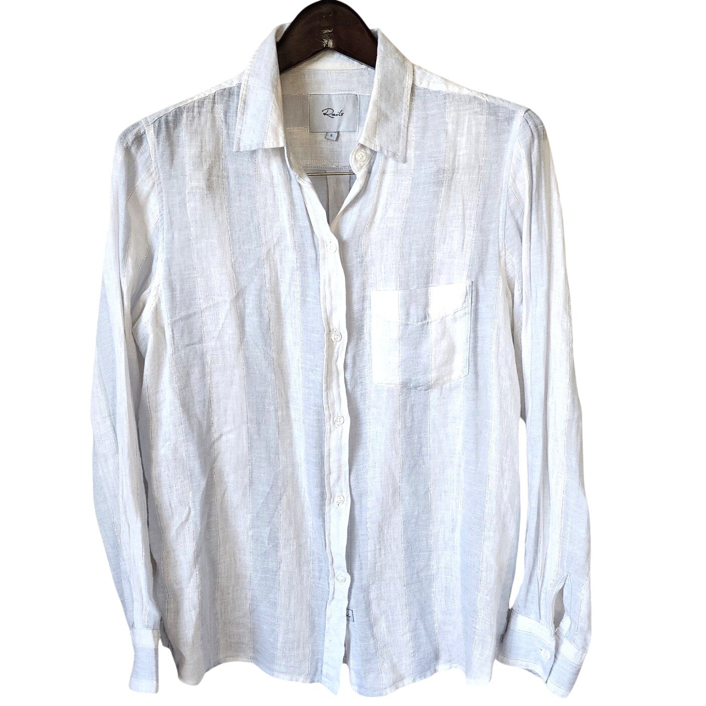 Rails Charli Stripe Linen Blend Metallic Button Down Shirt Womens S Resortwear